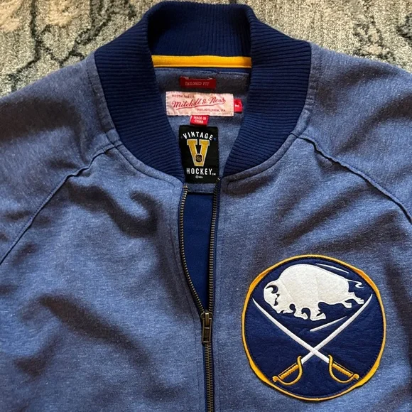 Mitchell & Ness Blue Buffalo Sabres Vintage Sweater Jacket - Picture 2 of 5